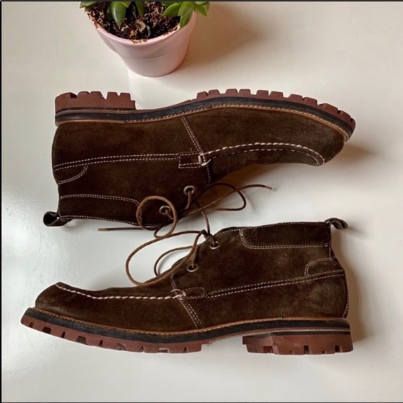 John Varvatos brown suede topstitch mid boots - Picture 2 of 6